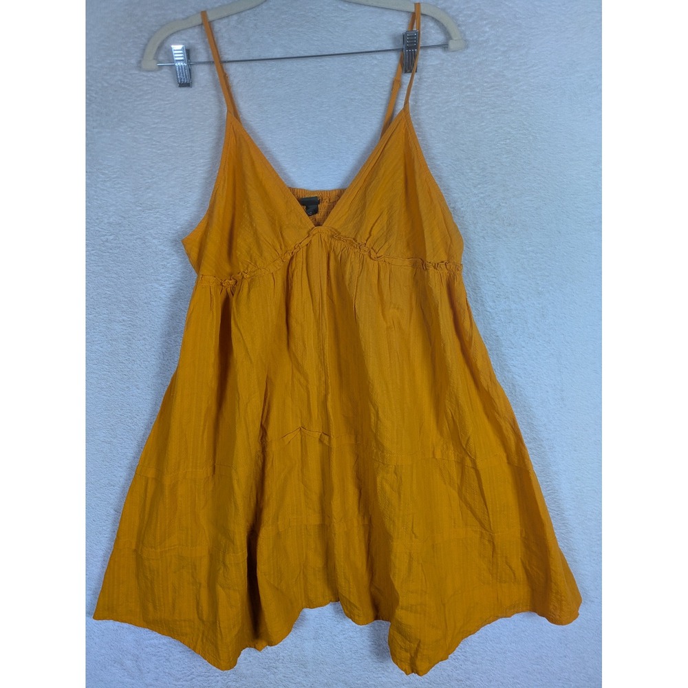Wild Fable Babydoll Dress Women's L Orange Tiered Spaghetti Strap V-Neck Mini